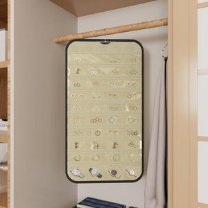 Hanging Jewelry Organizer 36 Hooks 40 Pockets Rectangular Black And Beige For Necklace Storage Women Modern Style - Product Image 2