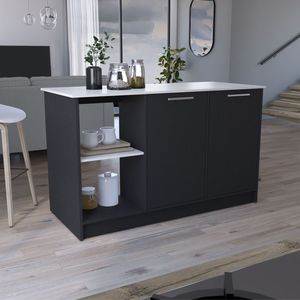 Juniper <b>Kitchen</b> Island with Double Door Cabinet and Open <b>Shelves</b> Large Top Surface Model D0100X32L28 - Product Image 1
