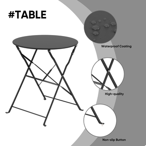3-Piece Modern <b>Folding</b> Metal Outdoor <b>Dining</b> Set with Weather Resistant Finish Durable Frame & Space-Saving Design for Patio - Product Image 4