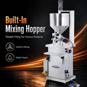 Machine de remplissage verticale à température constante avec mélangeur chauffant, remplisseur à piston pneumatique pour beurre, chocolat, confiture - Product Image 1