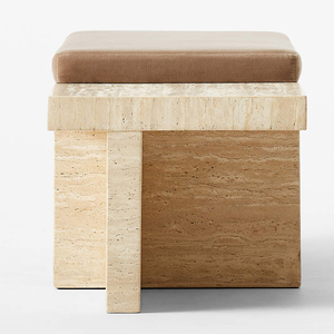 Muebles modernos, taburete de extremo de cama de mármol Natural, Banco tapizado Interior <span class=keywords><strong>para</strong></span> sala de estar, silla, Banco de travertino con cojín de terciopelo - Product Image 5