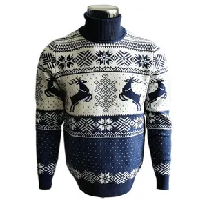주문 높은 목 긴 소매 니트 잠바 스웨터 남녀 공통 추악한 크리스마스 스웨터