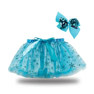 TOTOKIDS Wholesale Tutu Skirt Puffy Frozen Elsa Dress Blue Snow Layers Princess Birthday Party Dancing Performance Tutu Skirts