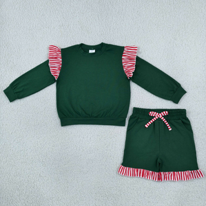 Conjunto de 2 piezas para niñas, top de manga larga con volantes y pantalones cortos, estilo moderno. - Product Image 5