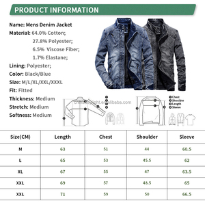 Giacca da <span class=keywords><strong>uomo</strong></span> Slim Fit Jeans Slim classico lavato <span class=keywords><strong>blu</strong></span> nero con fodera in pile - Product Image 4