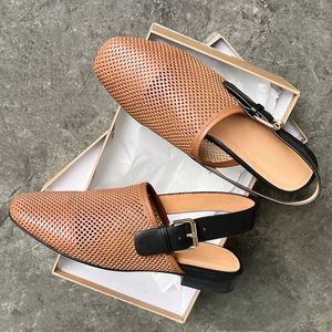 Sandalias Planas de Piel de Cordero 100% con Plantilla de Piel de Cordero para Mujer, Sandalias Huecas con Tiras Anchas, Zapatos Tipo Mule, Personalización de Logotipo de Fábrica - Product Image 3