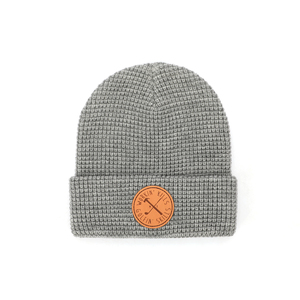 Bonnet de pêcheur en acrylique pour hommes, couvre-chef 100%, de haute qualité, personnalisé, Slouchy, Patch en cuir, squelette, côtelé, gaufrier, gris - Product Image 1