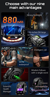 Reloj Inteligente Deportivo Económico para Exteriores con Contador de Pasos, Monitor de Ritmo Cardíaco, Llamadas Telefónicas, Esfera Cuadrada KT89, Reloj Inteligente para Hombre con Linterna