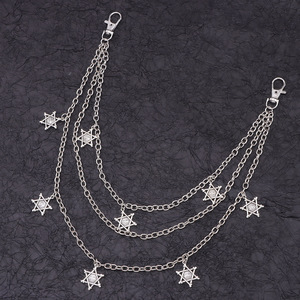 เข็มขัดตกแต่งลายดาวฮิปฮอปหลายชั้น สีเงินทิเบต สไตล์พังก์ โลหะ สำหรับสวมใส่ในชีวิตประจำวัน - Product Image 6