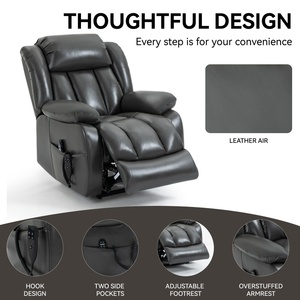 <span class=keywords><strong>Fauteuil</strong></span> inclinable électrique gris en similicuir à double moteur, 350 lb, avec télécommande, massage et chaleur, pour la relaxation dans le salon - Product Image 3