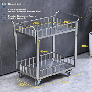 3 Tier Rolling Stainless Steel Beverage Cart Mobile Drink Service <b>Trolley</b> with Storage Shelves Heavy Duty <b>Bar</b> Cart for Hotel - Product Image 2