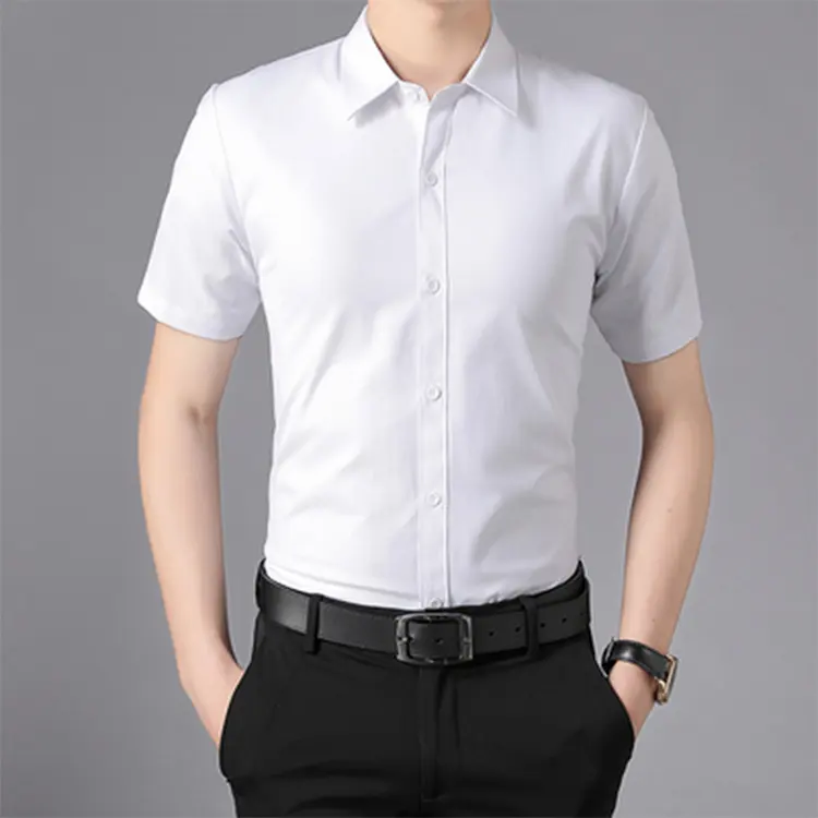 Camisa de vestir blanca para hombre Camisa informal formal de manga corta de colores lisos de 100% colores