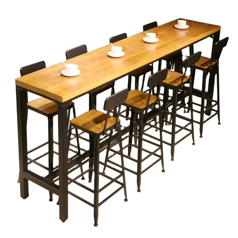 2023 नवीनतम सरल ठोस लकड़ी दीवार पट्टी टेबल घर कॉफी हॉल लंबे टेबल लोहे के उच्च मेज वाले सरल आधुनिक बार