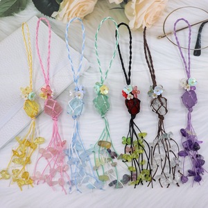 Natural Healing Crystal Keychain Handmade Macrame Woven Raw Stone Tassel Bag Charm Spiritual Boho Gemstone Pendant Jewelry Gift