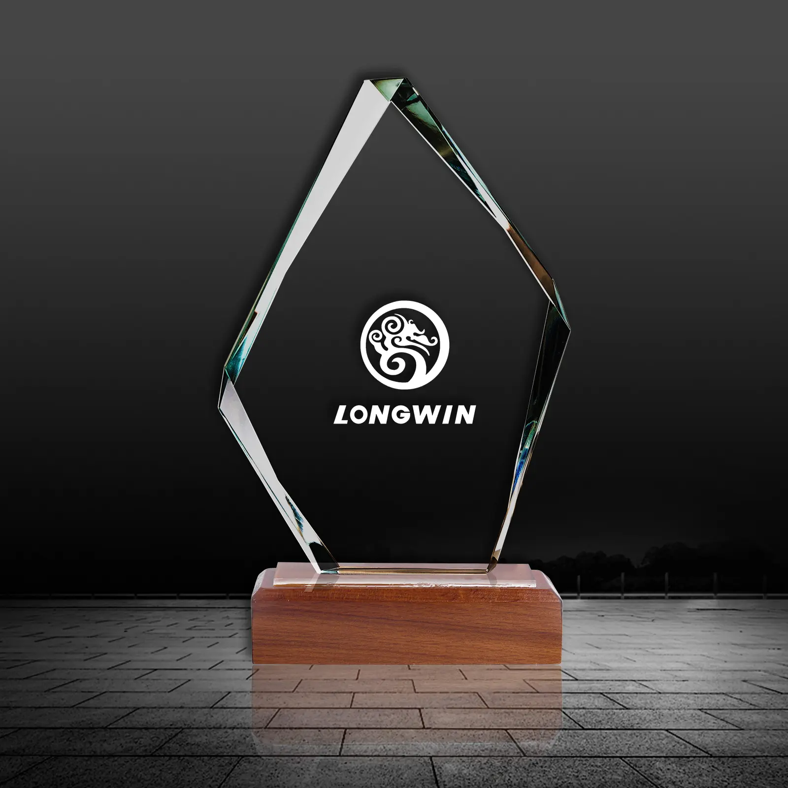 Benutzer definiertes Geschäfts geschenk Solid Shield Holz basis Crystal Award Acryl Trophy Blank