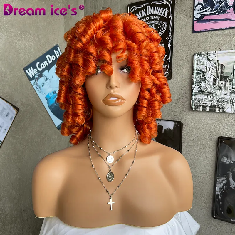 DREAM.ICE'S HAIR Cheap Good Quality Ginger Color Short Pixie Cut Synthetic Fiber Bob Hair Machine Wigs For Black Women Vendors
