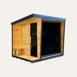 Cabine de sauna extérieure avec véranda, vue panoramique, style noir, panneaux en aluminium imperméables, poêle intégré, pour <span class=keywords><strong>la</strong></span> vente en gros - Product Image 2