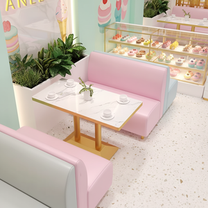 Ensemble de table et de chaises de restaurant en bois, mousse haute densité, durable, <span class=keywords><strong>rose</strong></span>, pour boutique de gâteaux, mobilier commercial, table à manger, stand, lait, bubble tea - Product Image 1