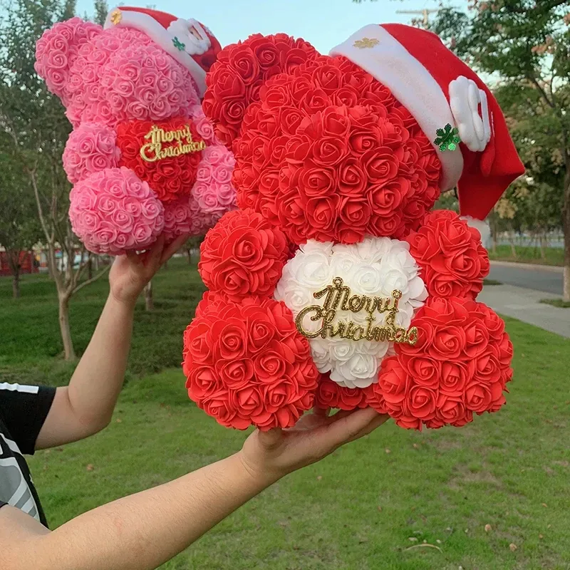 थोक माँ वैलेंटाइन्स दिवस उपहार लाल गुलाब 40cm टेडी स्टायरोफोम फोम के साथ कृत्रिम फूल गुलाब भालू उपहार बॉक्स