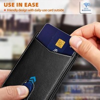Dompet Tempat Kartu Kredit Lipat Dua Bisnis Kulit, Tempat Kartu ID Multi-Kartu Retro dengan Pemblokiran RFID, Tas Uang Tempat Kartu Pria