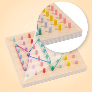 Juguete Educativo de Ingenio para Niños, Tarjetas de Patrones, Bandas Elásticas para Crear Figuras y Formas, Geoboard de Madera - Product Image 4