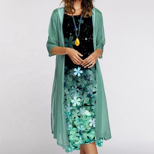 Robes de mère de la mariée élégantes Costume de sirène en mousseline de soie à imprimé floral Long Cardigan Sheer Two Piece Sets Wedding Guest Dress - Product Image 4