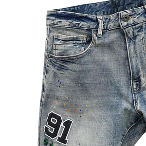 <span class=keywords><strong>Jeans</strong></span> da Uomo Personalizzati di Design, con Effetto Smerigliato a Mano, Ricami e Patch, Vestibilità Dritta <span class=keywords><strong>Super</strong></span> Elasticizzata, Lavaggio Stonewashed e Stampa - Product Image 5