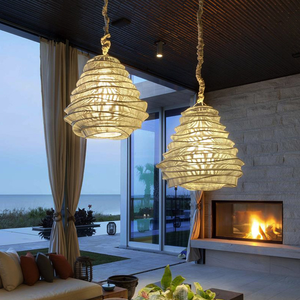 Wabi-sabi Rattan Chandelier <strong>Boho</strong> <strong>Style</strong> Wicker Lantern Lamp Decorative Ceiling <strong>Light</strong> for Dining Room &amp; Cafe - Product Image 3