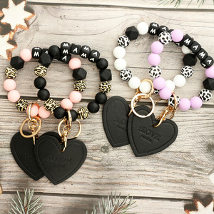 Gantungan Kunci Gelang Silikon Berbentuk Hati Klasik dengan Manik-manik Huruf Alfabet MAMA & Gantungan Kunci Berbentuk Hati Hitam. - Product Image 3