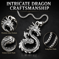 Collana Ciondolo Drago Gotico Lega di Zinco Galvanizzato Catena Lunga Unisex Punk Hip Hop Gioiello