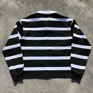 Camiseta de algodón de manga larga estilo rugby con hombros caídos, rayas, bordado personalizado y corte oversize, ideal para streetwear. - Product Image 2