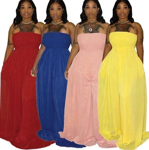 Y304024 Summer New <strong>Lounge</strong> Wear Solid Loose Sleeveless Tube Top Woman Pleated Wide Leg <strong>Jumpsuit</strong> - Product Image 1