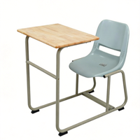 Ensemble bureau et chaise d'étudiant robuste et moderne avec tiroir profond, crochet porte-livres, structure métallique et plateau inclinable en MDF pour salle de classe secondaire