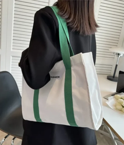 Trendy Large Capacity Black <b>Straps</b> Canvas Tote Bag Women's Handheld Shopping <b>Shoulder</b> Casual Commuting All Seasons - Product Image 4