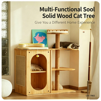 Arbre à chat en bois massif avec maisonnette pour chat, tour à chat à plusieurs niveaux, griffoir en sisal, grande plateforme, mobilier d'activités pour chat d'intérieur