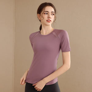Women Mesh Panel <b>Raglan</b> Short Sleeve Yoga T Shirt Quick Dry Back Mesh Plus Size Athletic Tee Soft Stretch Running Workout Shirt - Product Image 1