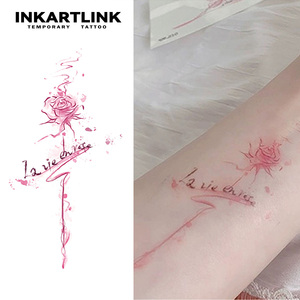 INKARTLINK <span class=keywords><strong>Tatouage</strong></span> temporaire en aquarelle en gros, citation <span class=keywords><strong>rose</strong></span>, La Vie En <span class=keywords><strong>Rose</strong></span>, lettrage français, petite fleur <span class=keywords><strong>rose</strong></span>, autocollant d'art corporel - Product Image 2