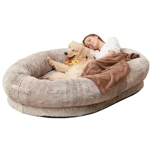 Wholesale Price Large Human Bed Dog Sofa Kennel Short Plush Memory Foam Giant Human Dog Bed