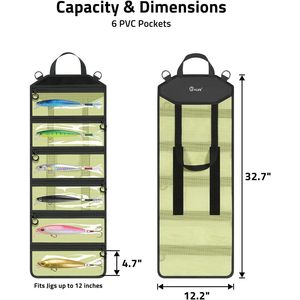 Bolsa de pesca CVLIFE con 6 bolsillos de malla, organizador de señuelos, almacenamiento con anzuelos triples y accesorios para uso en exteriores. - Product Image 3