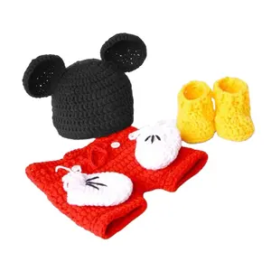 Properti Fotografi Bayi Baru Lahir Topi Rajut Mickey Bayi Laki-laki Perempuan Lucu Crochet Pakaian Studio Foto