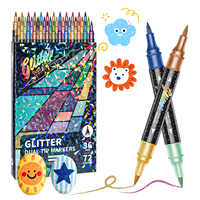 Ensemble de stylos marqueurs artistiques à paillettes Giorgione en plastique à double tête, 36 couleurs, non effaçables, écriture fluide, pointe de pinceau souple pour enfants et étudiants