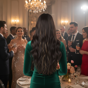 Parrucca Frontale 13x4 Annodata a Mano Senza Colla, in Fibra Sintetica Trasparente Resistente alle Alte Temperature, con <span class=keywords><strong>Capelli</strong></span> Mossi, Calotta Media e Pre-Piumata - Product Image 2