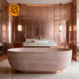 Bañera de Lujo Rectangular Tradicional con Patrón Mate, Independiente, de Superficie Sólida, de Piedra Artificial, para Uso en Hoteles, Incluye - Product Image 2