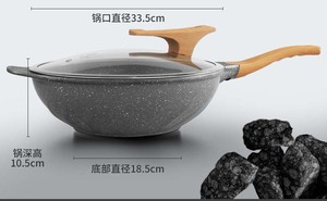 <span class=keywords><strong>Wok</strong></span> en pierre médicale écologique de 32 cm, poêle chinoise antiadhésive, poignée composite, capacité de 8 L, couvercle en verre, compatible gaz et induction - Product Image 2