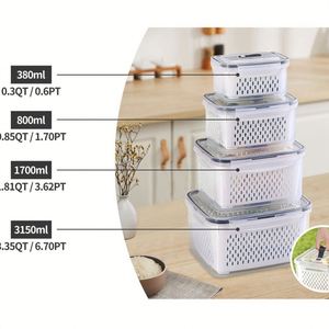 Kitchen Freezer Stackable Eco-friendly Carved Food Storage <b>Container</b> Organizer Set for Vegetable Fruit Lids Drain Basket - Product Image 6