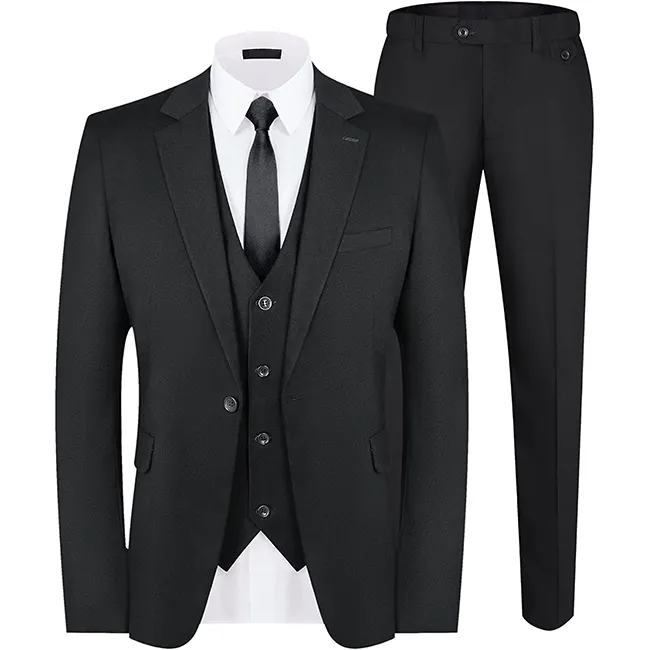 Men's 3 Pieces Suit Slim Fit One Button Business Wedding Party Solid Blazer Vest Pants Set with Tie