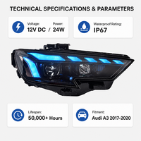 Ensemble de phares Audi A3 spécialement conçu pour les années 2017-2020 ; Phares à LED avec projecteur 24W 12V, feux de jour