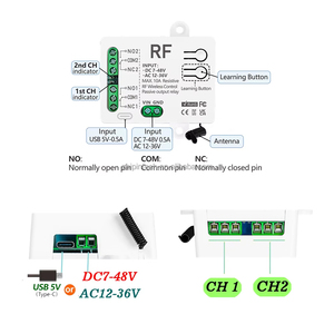 Interruttore Telecomandato Wireless ZP RF 433.92MHz DC/AC 12V-48V 2CH LED per Porte Elettriche e Domotica con Portata di 50m - Product Image 2
