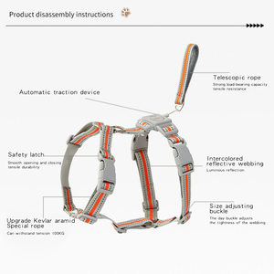 Tali kekang anjing dapat ditarik bebas kusut 360 ° pita poliester kuat & serat Aramid reflektif dapat disesuaikan tahan lama untuk penggunaan sehari-hari - Product Image 4