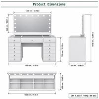 Table de maquillage moderne avec miroir LED et tiroirs pour coiffeuse, chambre, salon, école, hôtel